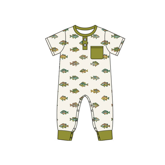 preorder SR4203 Fishing Green Pocket Short Sleeve Boys Romper