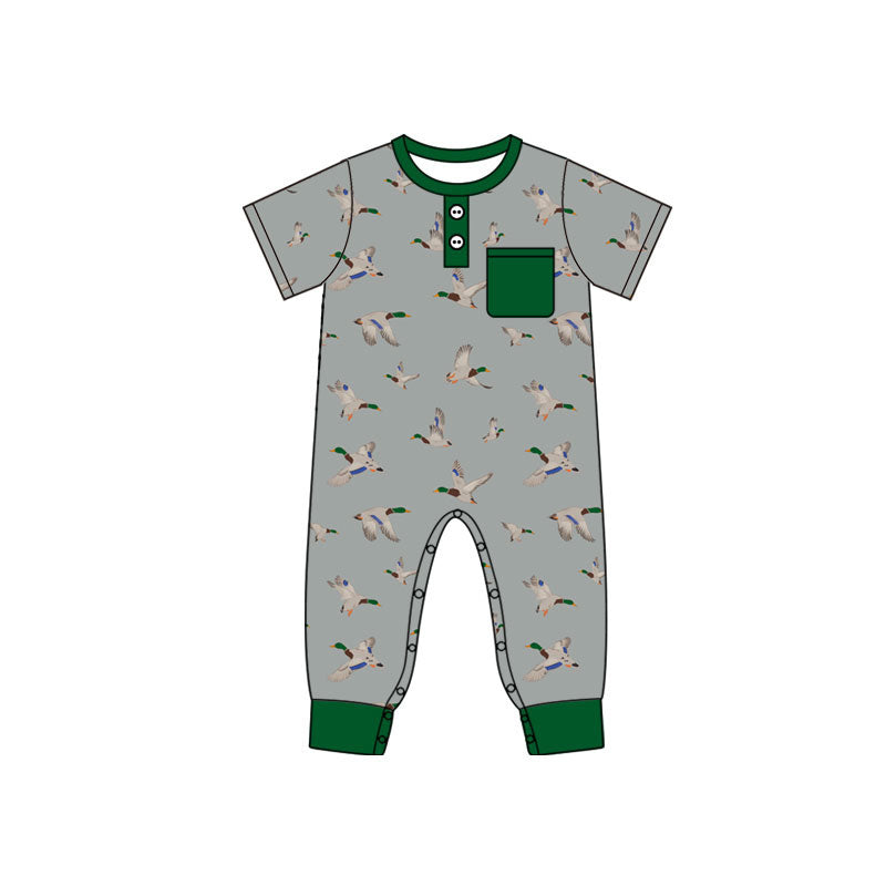 preorder SR4204 Mallard Duck Green Pocket Short Sleeve Boys Romper