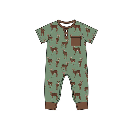 preorder SR4205 Deer Green Pocket Short Sleeve Boys Romper