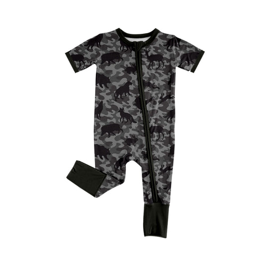preorder SR4208 Camo Zipper Short Sleeve Boys Romper