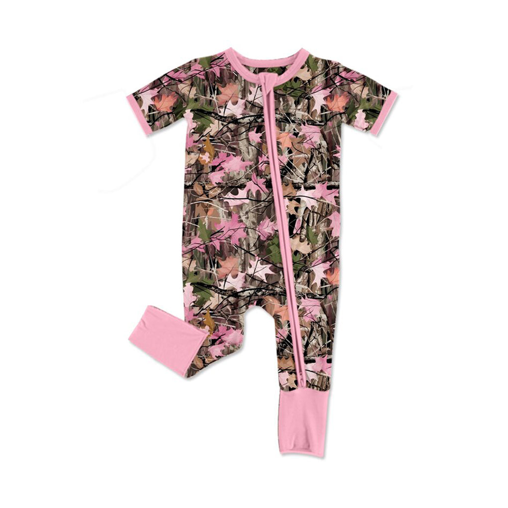 preorder SR4211 Hunting Camo Pink Zipper Short Sleeve Girls Romper