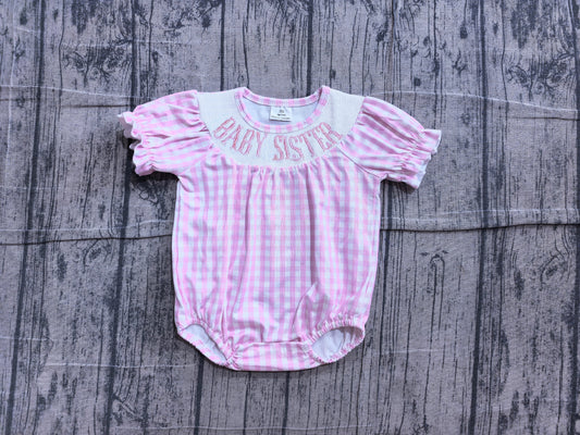 preorder Samples SR4230 Smocked Embroidery Baby Sister Checkered Short Sleeve Girls Romper