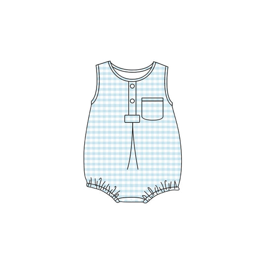 preorder SR4232 Blue Checkered Sleeveless Boys Romper