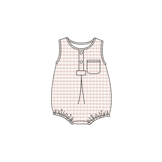 preorder SR4233 Pink Checkered Sleeveless Boys Romper