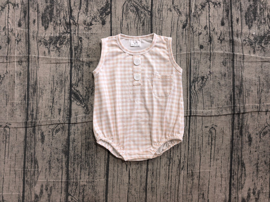 preorder Samples SR4233 Pink Checkered Sleeveless Boys Romper