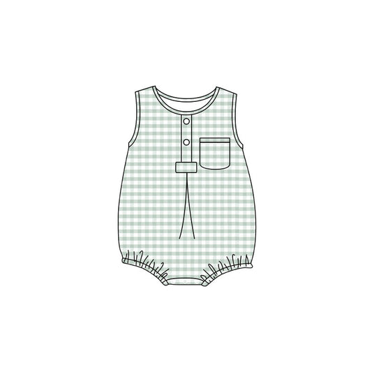 preorder SR4234 Green Checkered Sleeveless Boys Romper