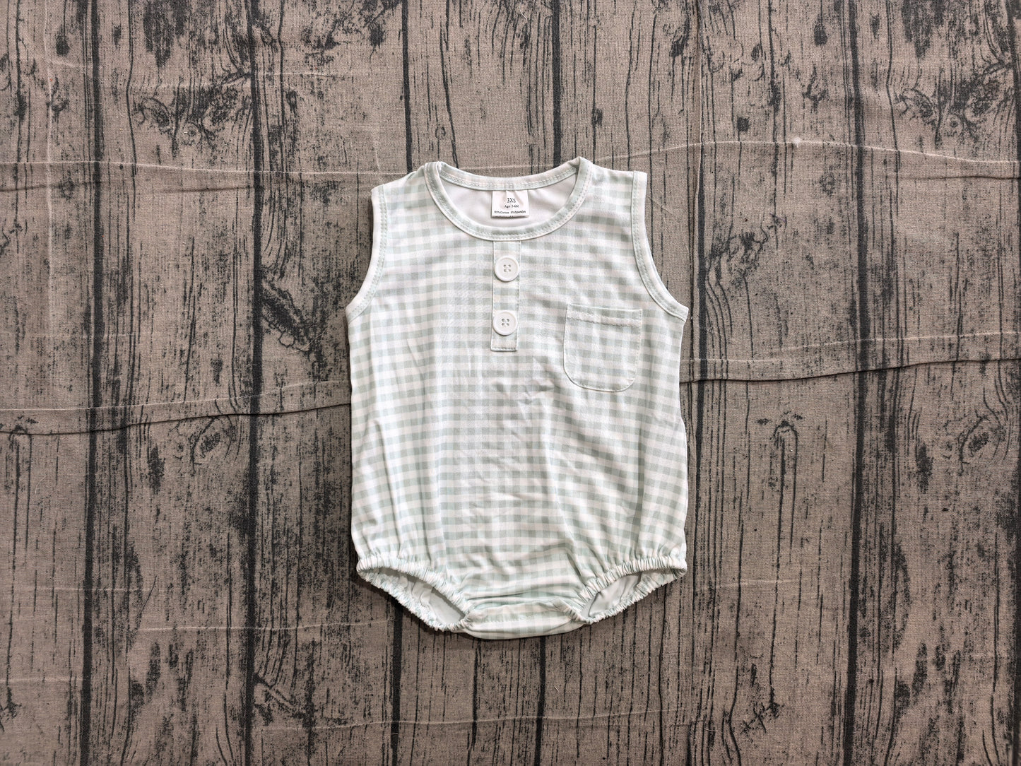 preorder Samples SR4234 Green Checkered Sleeveless Boys Romper