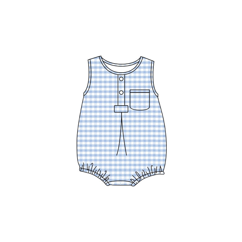 preorder SR4235 Blue Checkered Sleeveless Boys Romper