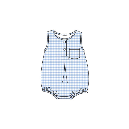 preorder SR4235 Blue Checkered Sleeveless Boys Romper