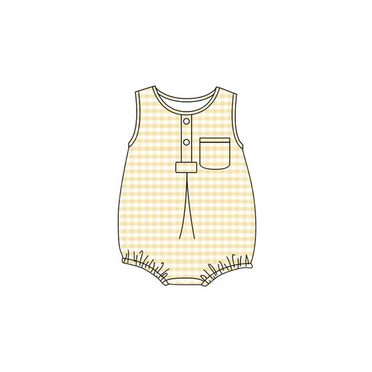 preorder SR4236 Yellow Checkered Sleeveless Boys Romper