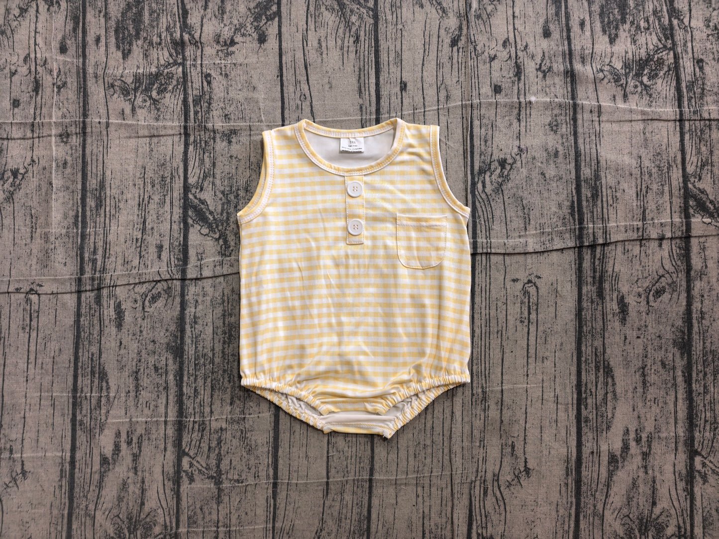 preorder Samples SR4236 Yellow Checkered Sleeveless Boys Romper