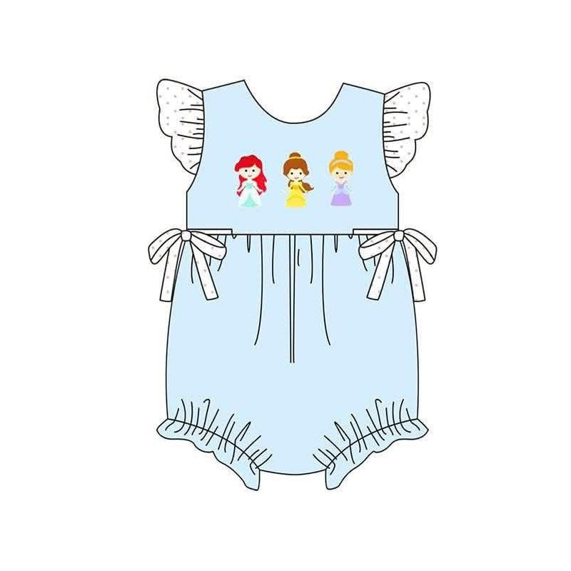 preorder SR4265 Cartoon Princess Blue Flutter Sleeve Girls Romper