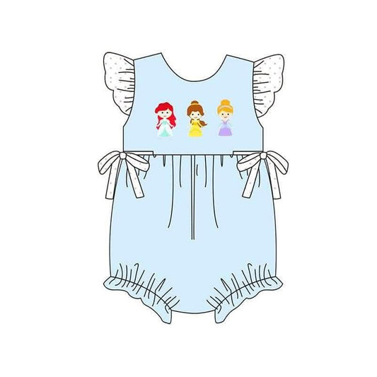 preorder SR4265 Cartoon Princess Blue Flutter Sleeve Girls Romper