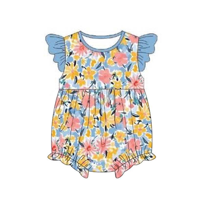 preorder SR4266 Colorful Flowers Flutter Sleeve Girls Romper