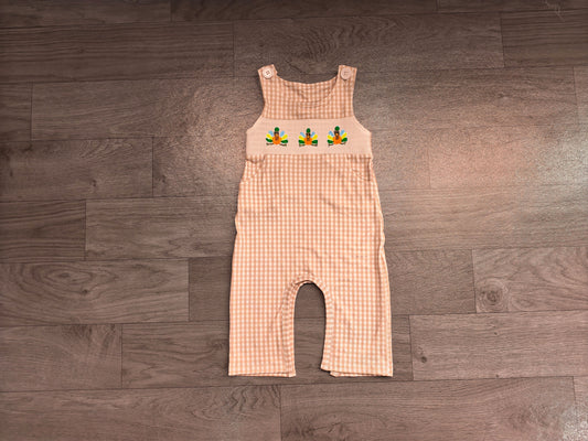 preorder Samples SR4277 Thanksgiving Turkey Checkered Sleeveless Boys Romper