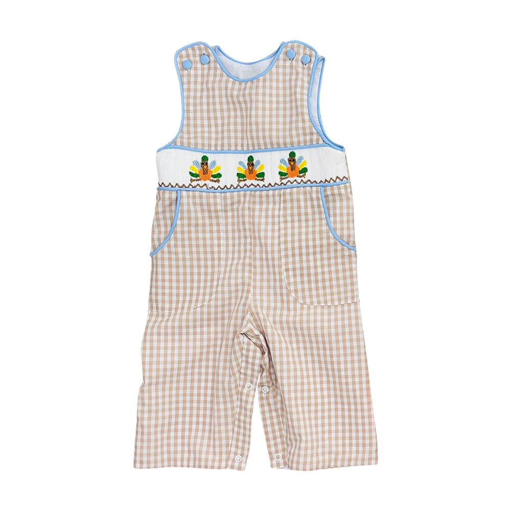 preorder SR4277 Thanksgiving Turkey Checkered Sleeveless Boys Romper