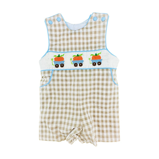 preorder SR4278 Pumpkin Checkered Sleeveless Boys Romper