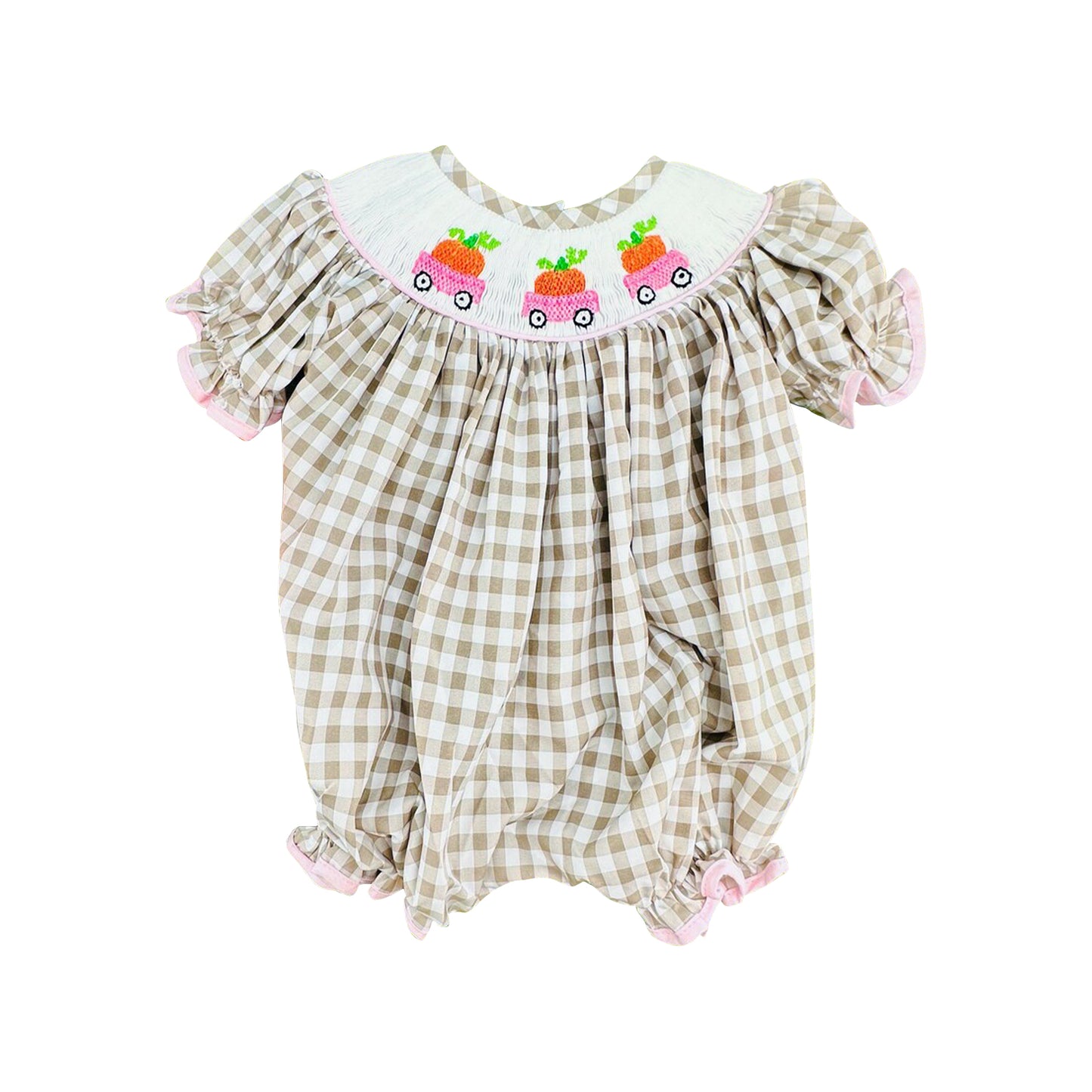 preorder SR4280 Pumpkin Checkered Short Sleeve Girls Romper