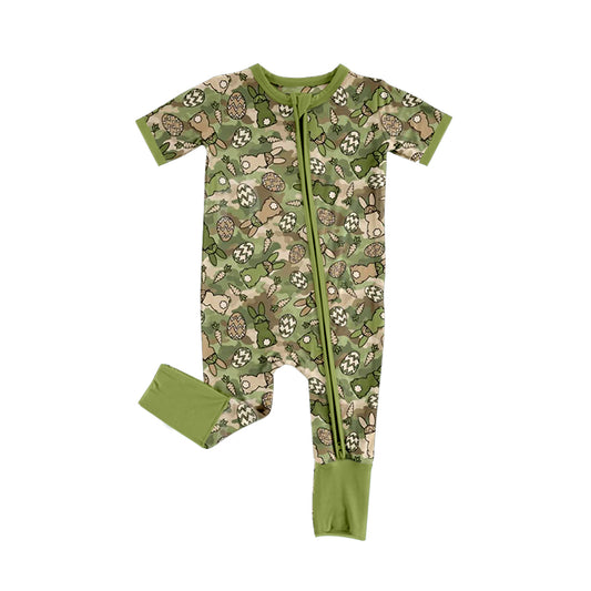 preorder SR4301 Easter Bunny Rabbit Camo Zipper Short Sleeve Boys Romper