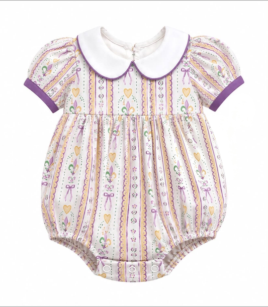 preorder SR4302 Mardi Gras Short Sleeve Girls Romper