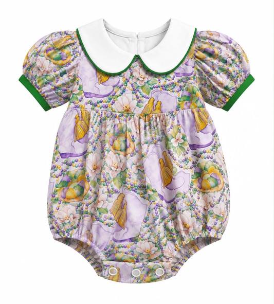 preorder SR4303 Mardi Gras Short Sleeve Girls Romper