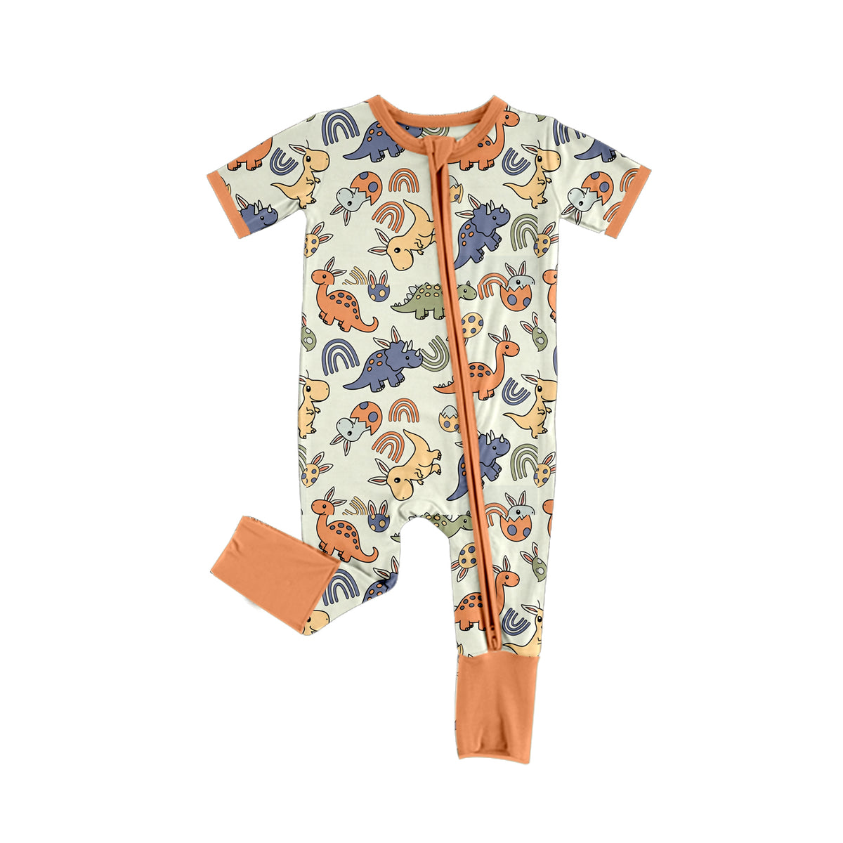 preorder SR4304 Easter Dinosaur Zipper Shrot Sleeve Boys Romper