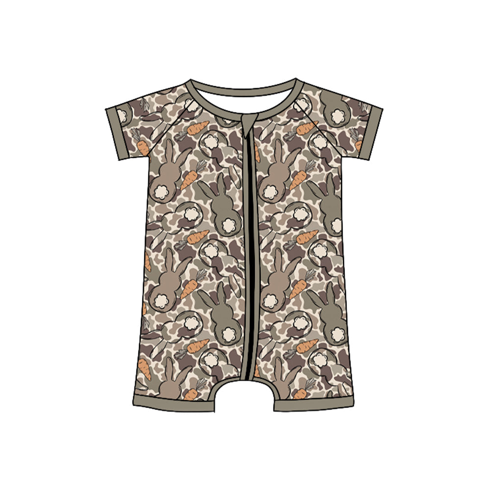 preorder SR4305 Easter Bunny Rabbit Camo Zipper Short Sleeve Boys Romper