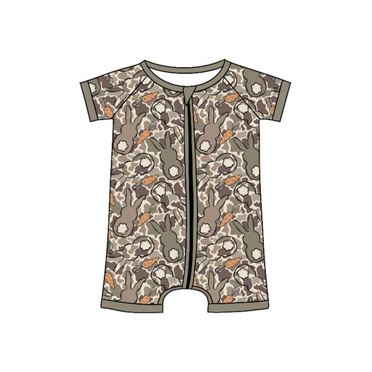 preorder SR4305 Easter Bunny Rabbit Camo Zipper Short Sleeve Boys Romper