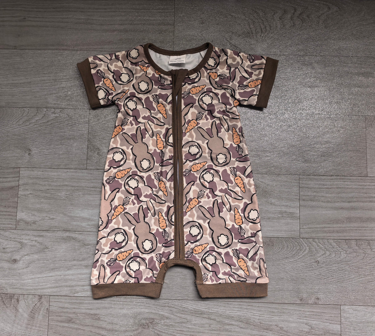preorder Samples SR4305 Easter Bunny Rabbit Camo Zipper Short Sleeve Boys Romper