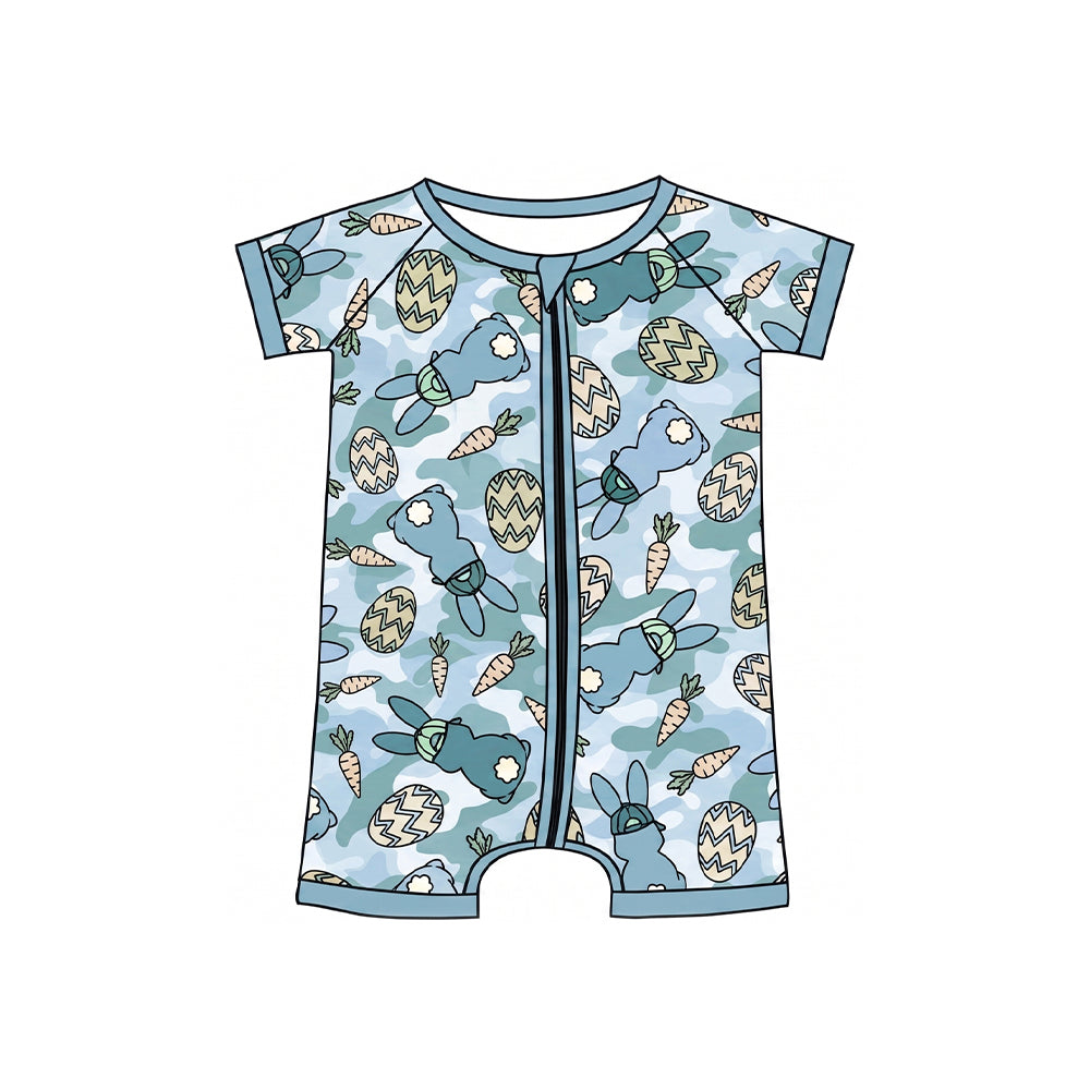 preorder SR4306 Easter Bunny Rabbit Camo Zipper Short Sleeve Boys Romper