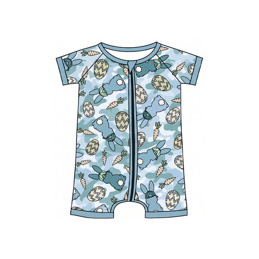 preorder SR4306 Easter Bunny Rabbit Camo Zipper Short Sleeve Boys Romper