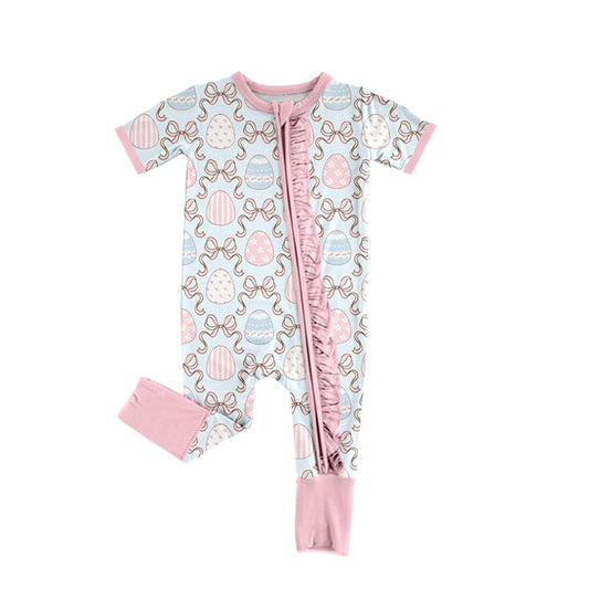 preorder SR4310 Easter Egg Bows Zipper Short Sleeve Girls Romper