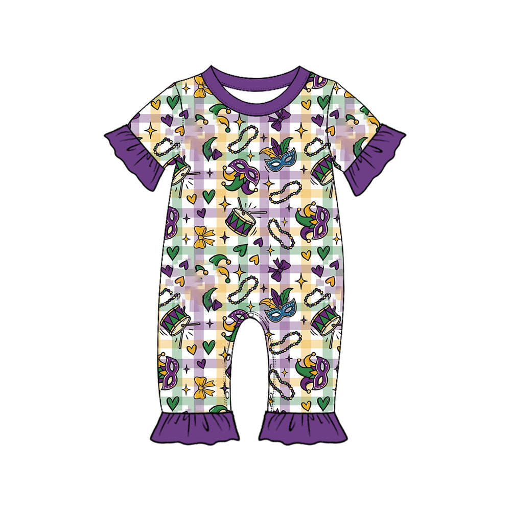 preorder SR4314 Mardi Gras Short Sleeve Girls Romper