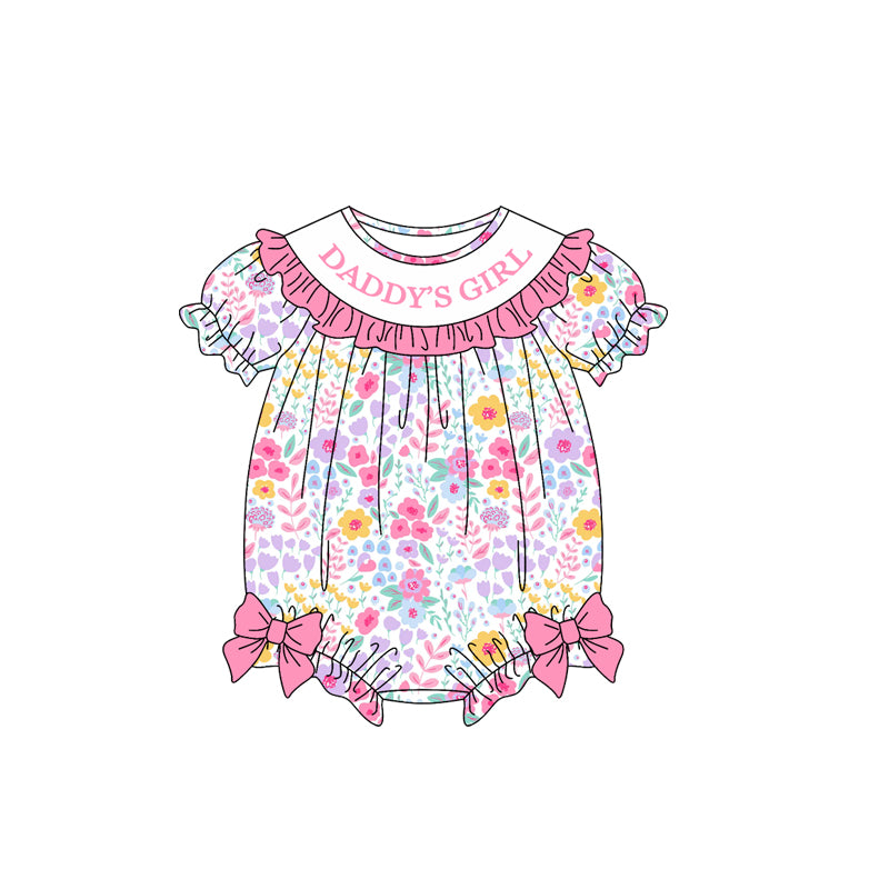 preorder SR4319 Daddy's Girl Flowers Short Sleeve Girls Romper