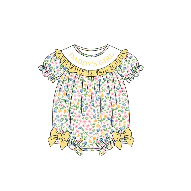 preorder SR4322 Daddy's Girl Flowers Short Sleeve Girls Romper