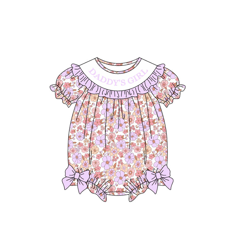 preorder SR4323 Daddy's Girl Flowers Short Sleeve Girls Romper