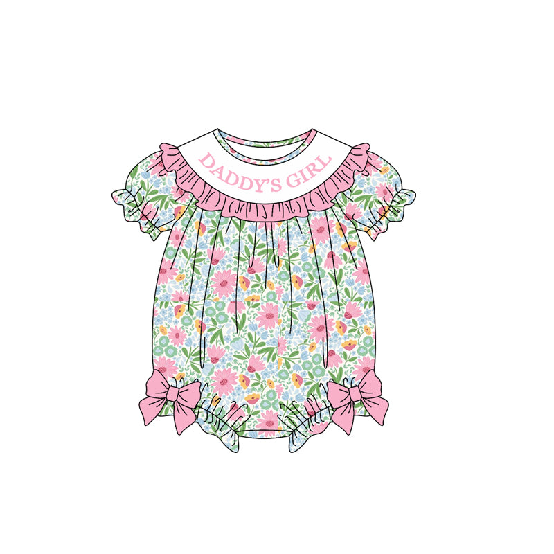 preorder SR4324 Daddy's Girl Flowers Short Sleeve Girls Romper