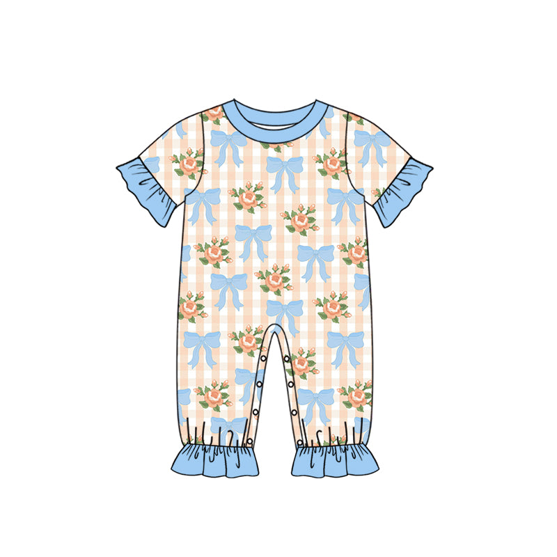 preorder SR4326 Bows Flowers Short Sleeve Girls Romper