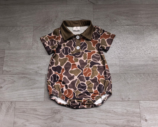 preorder Samples SR4331 Camo Baseball Short Sleeve Boys Romper