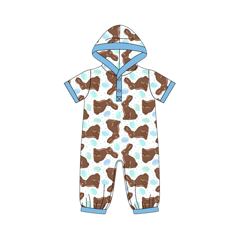 preorder SR4339 Easter Rabbit Blue Hoodie Short Sleeve Boys Romper