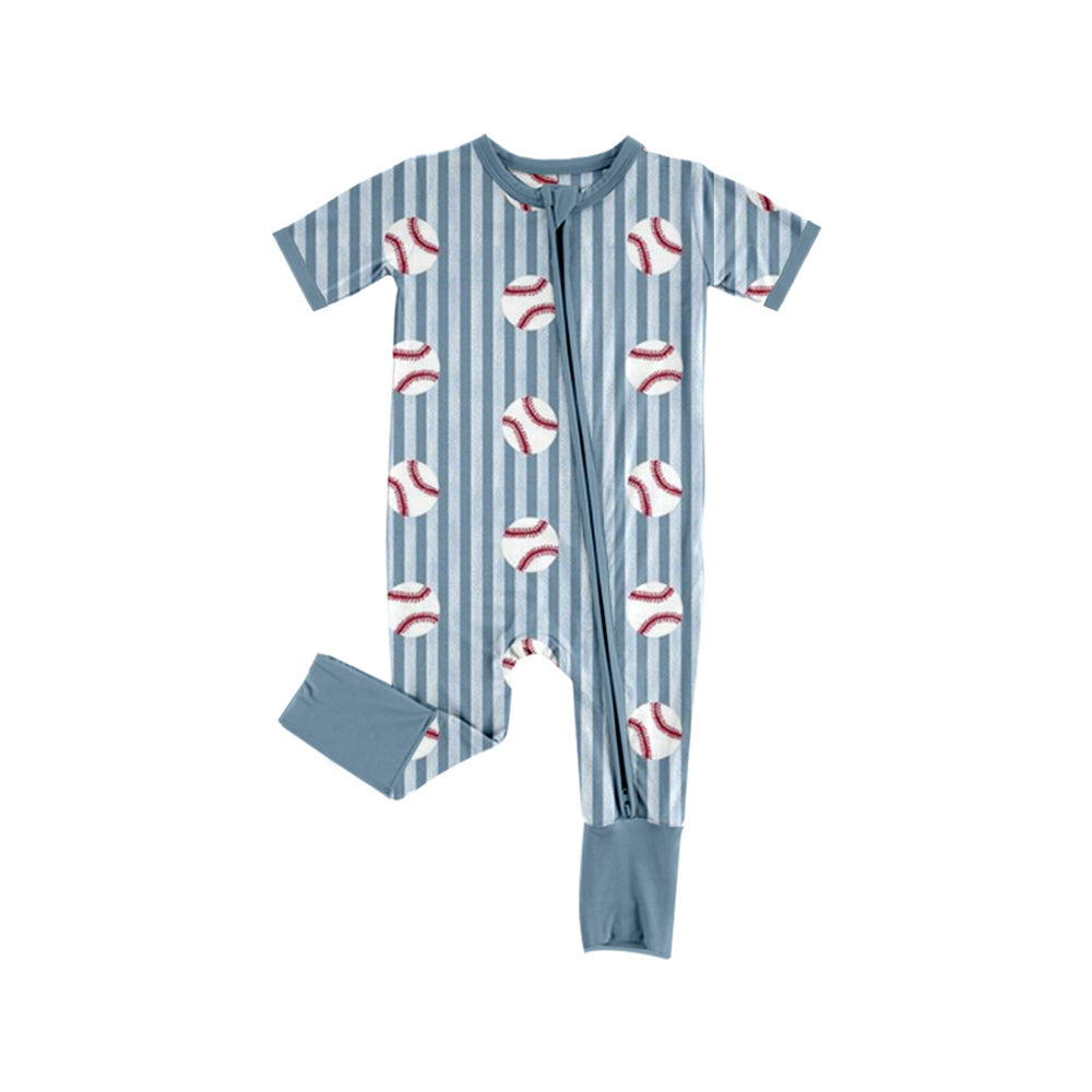preorder SR4340 Baseball Blue Zipper Short Sleeve Boys Romper