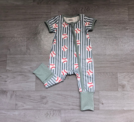 preorder Samples SR4340 Baseball Blue Zipper Short Sleeve Boys Romper