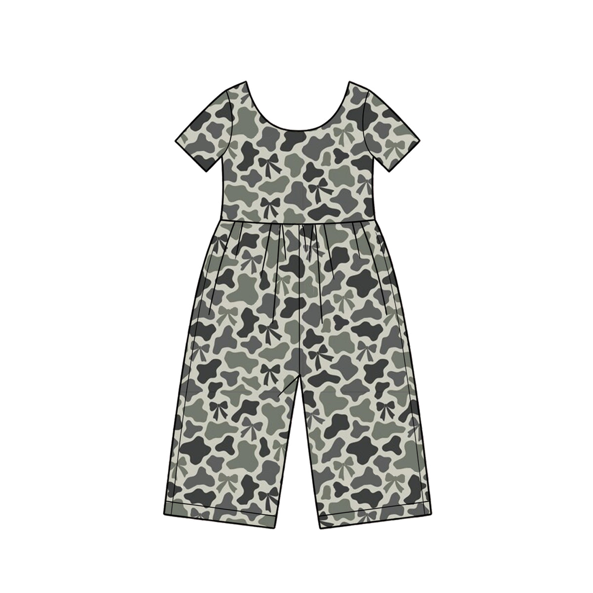preorder SR4365 Bows Camo Short Sleeve Girls Jumpsuits
