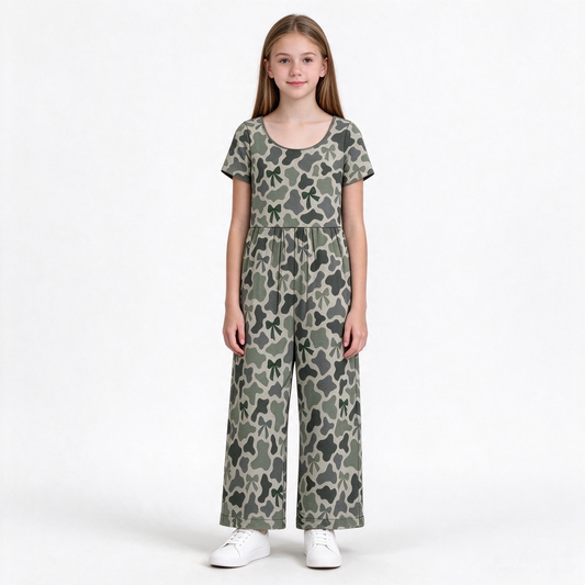 preorder SR4365 Bows Camo Short Sleeve Girls Jumpsuits