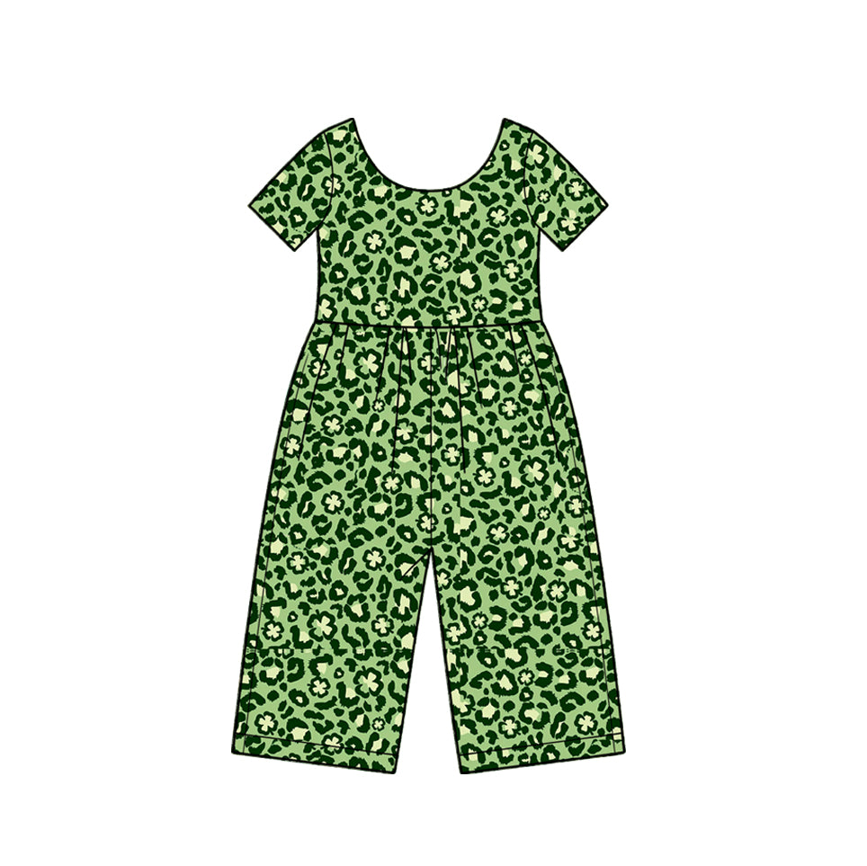 preorder SR4368 St Patrick Leopard Short Sleeve Girls Jumpuits