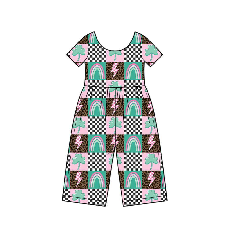 preorder SR4369 St Patrick Leopard Short Sleeve Girls Jumpsuits