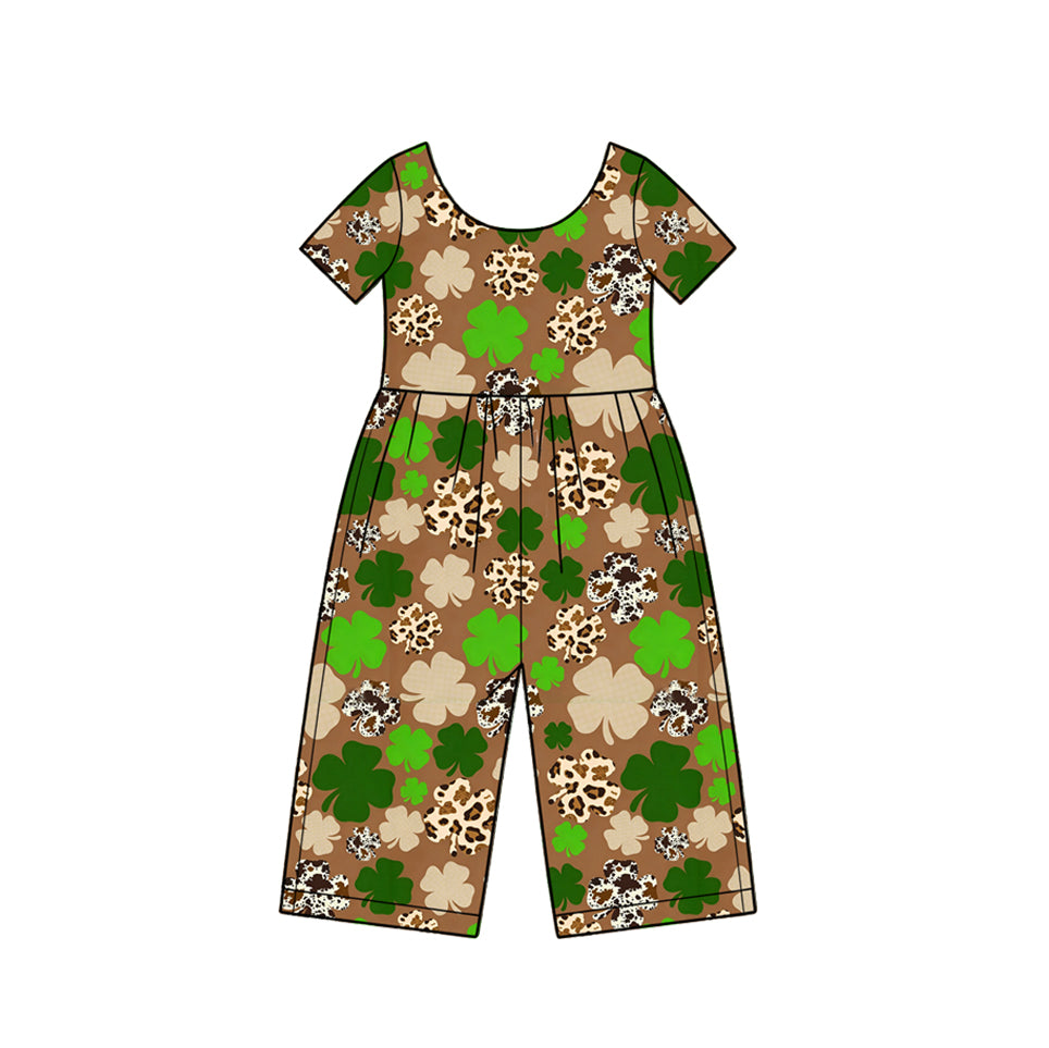 preorder SR4370 St Patrick Clover Short Sleeve Girls Jumpsuits