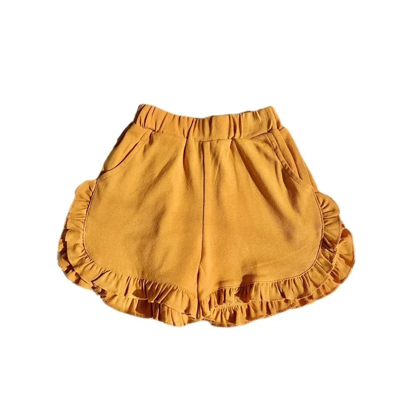 preorder SS0236 orange cotton ruffles girls shorts