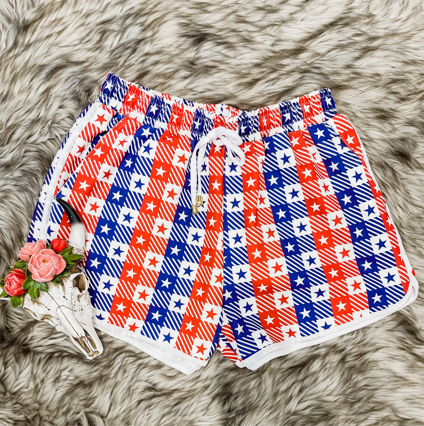 custom moq 3 July 4th star red blue checkered adult shorts