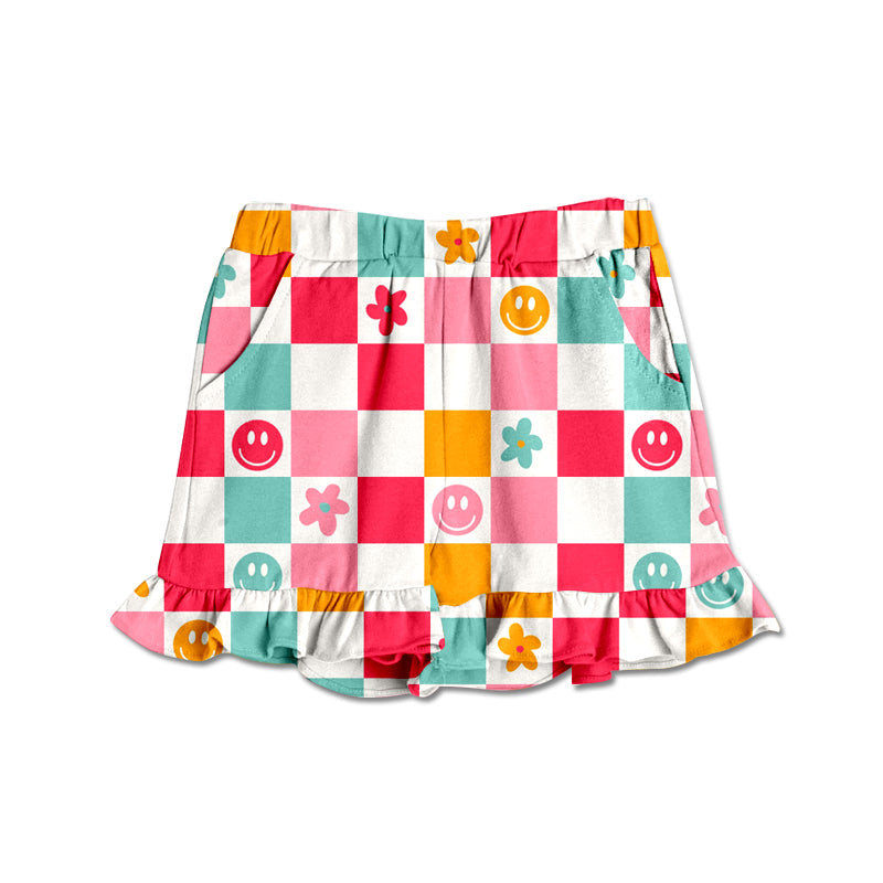 preorder SS0260 flowers smile colorful checkered girls shorts